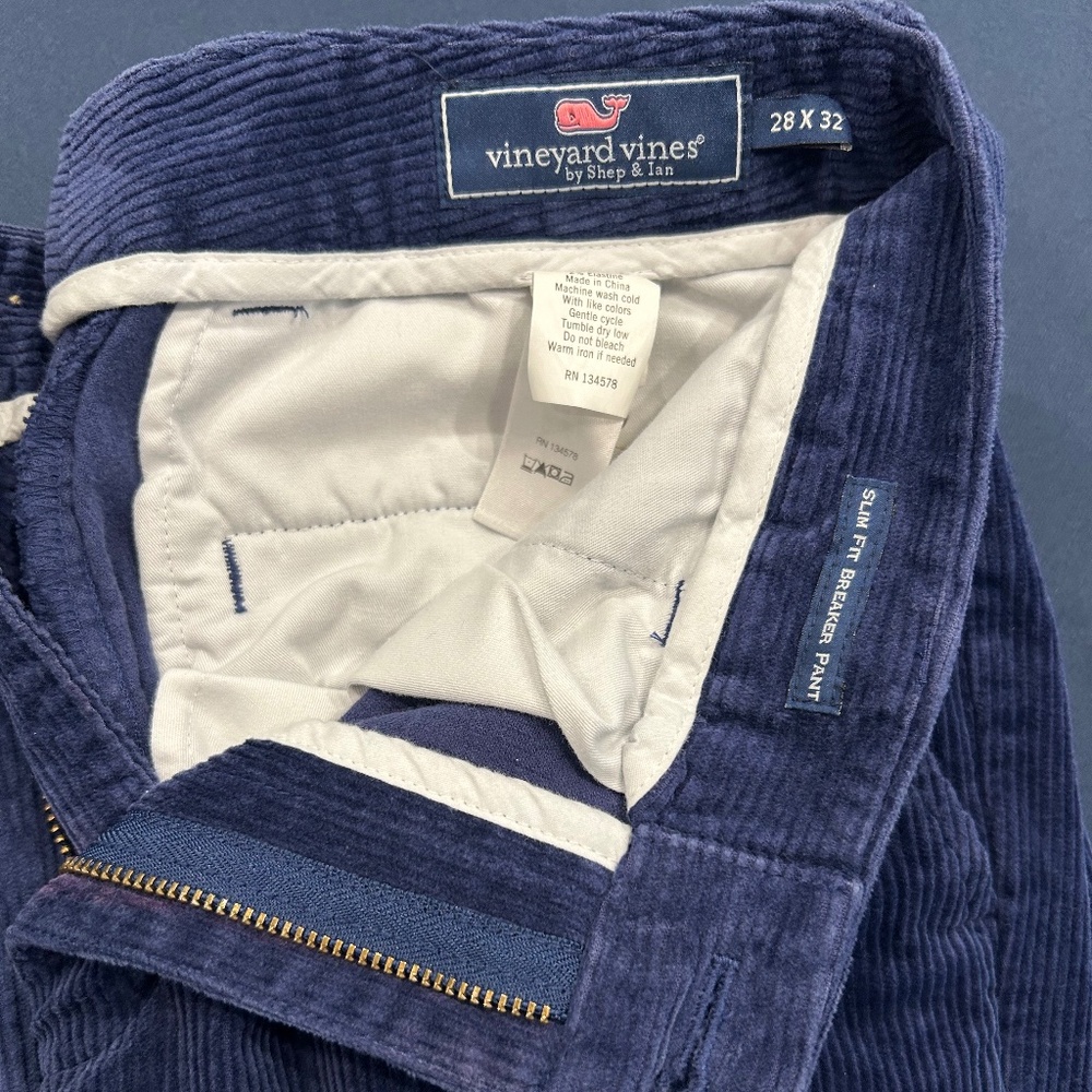 Vineyard Vines Corduroy Breaker Pants Slim Fit 28x32 Blue Corduroy